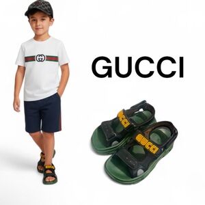 Authentic Gucci luxury designer kids signature boys leather sandals sz 13 Euro31